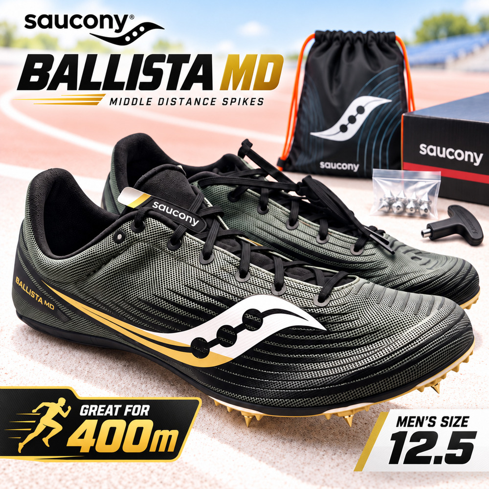 Saucony Ballista MD Track Spikes Men 12.5 Olive Black S29071-2 NIB Bag Spikes